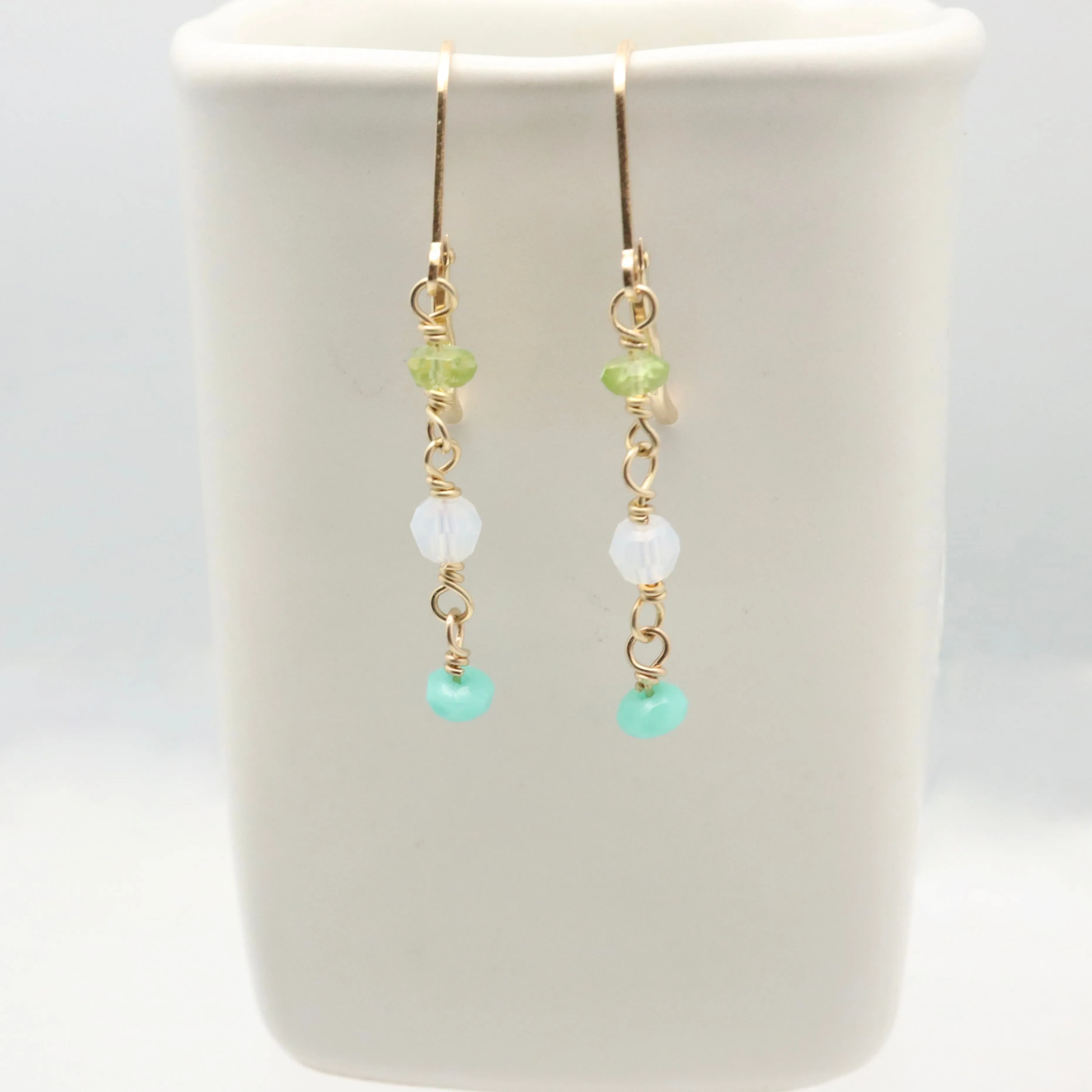 Peridot, Moonstone, Czech Bead Cascade Earrings