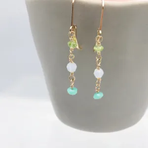 Peridot, Moonstone, Czech Bead Cascade Earrings