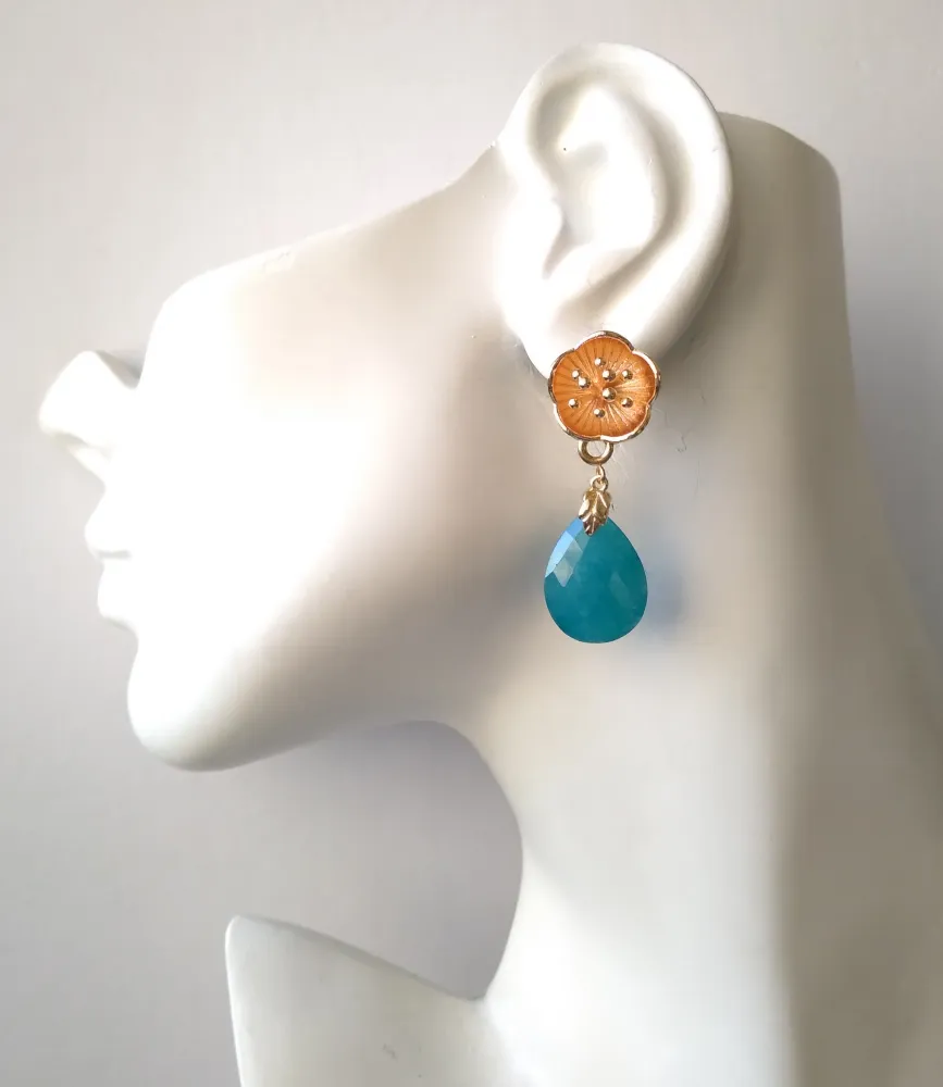 Pistil with Teal Jade Stud Earrings