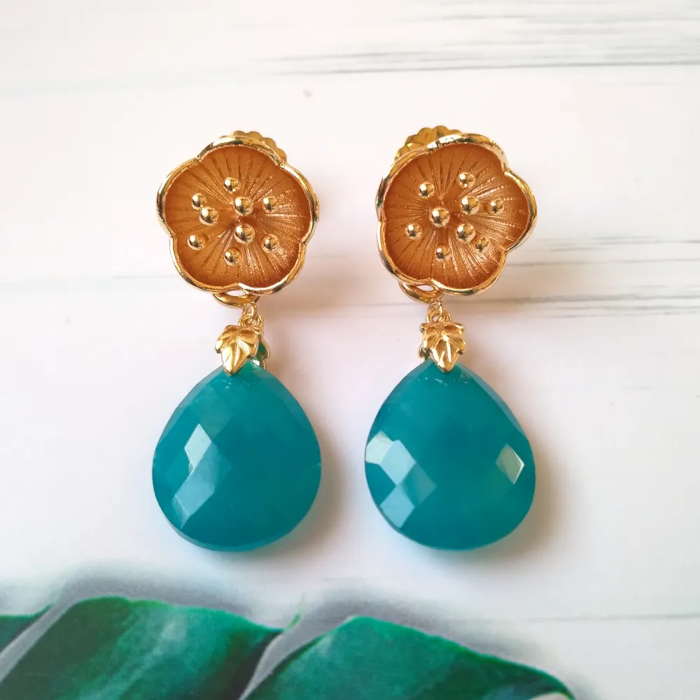 Pistil with Teal Jade Stud Earrings