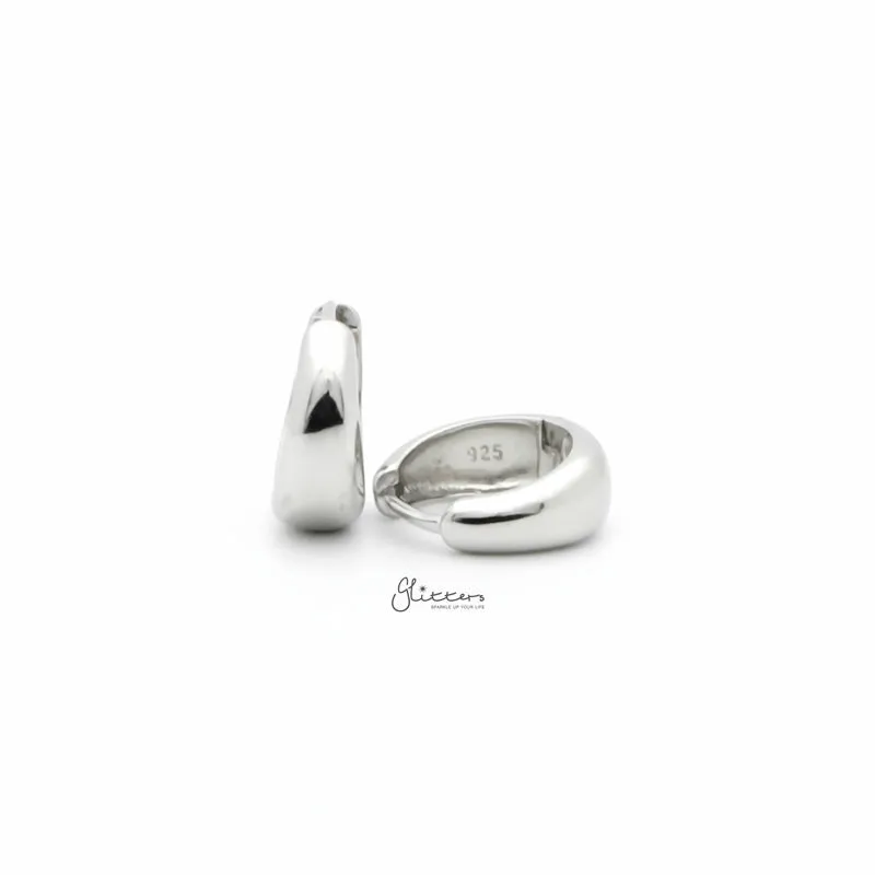 Plain Tapered Huggie Hoop Earrings - Silver