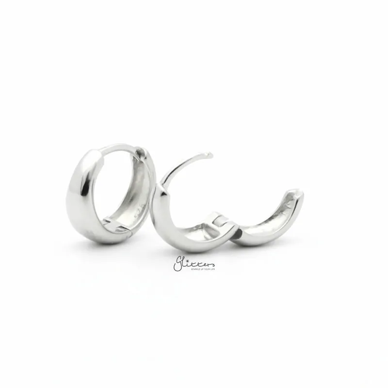 Plain Tapered Huggie Hoop Earrings - Silver