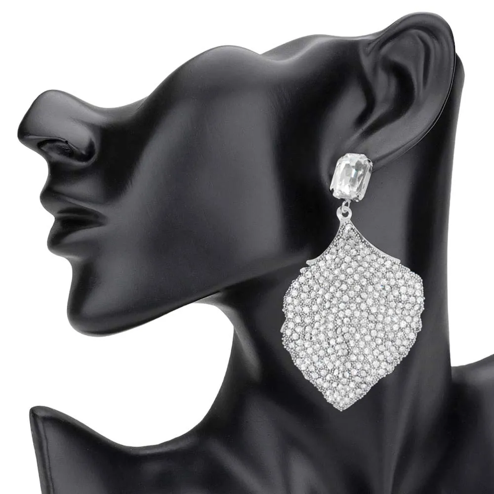 Rhinestone Embellished Leaf Dangle Earrings