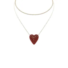 Rhinestone Heart Choker And Necklace Set