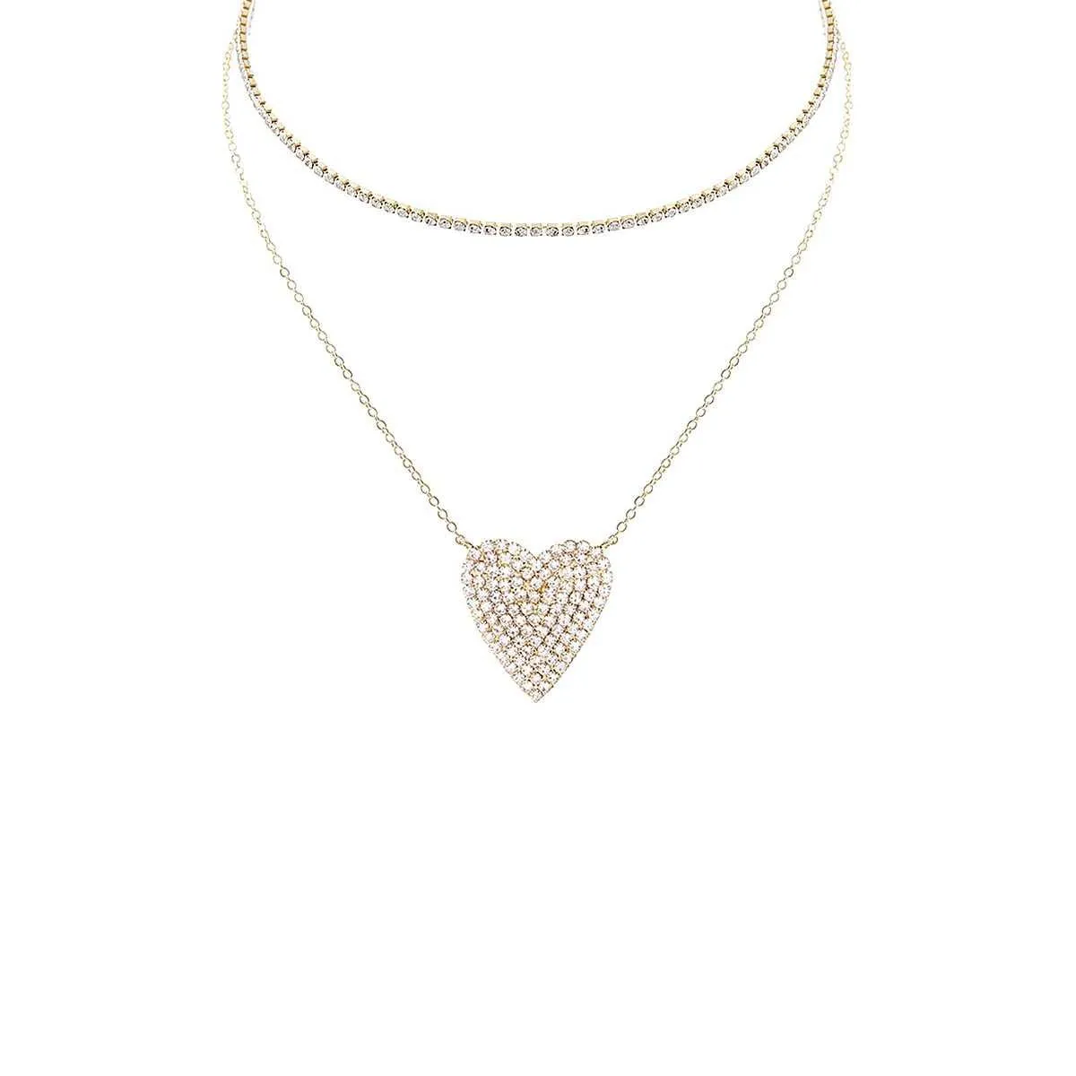 Rhinestone Heart Choker And Necklace Set