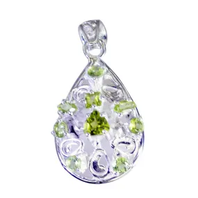 Riyo Attractive Gems Multi Faceted Green Peridot Silver Pendant Gift For Wife