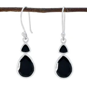 Riyo Charming 925 Sterling Silver Earring For Wife Black Onyx Earring Bezel Setting Black Earring Dangle Earring