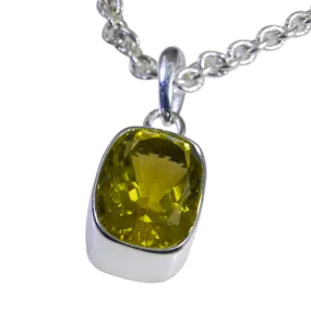 Riyo Decorative Gemstone Octagon Faceted Yellow Lemon Quartz Sterling Silver Pendant Gift For Handmade