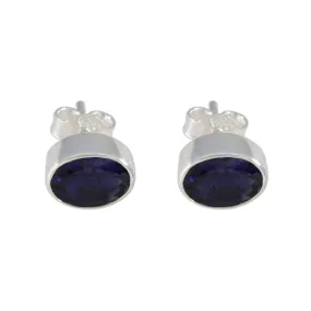 Riyo Elegant 925 Sterling Silver Earring For Femme Iolite Earring Bezel Setting Blue Earring Stud Earring