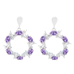 Riyo Genuine Gems oval Faceted Purple Amethyst Silver Earring anniversary day gift