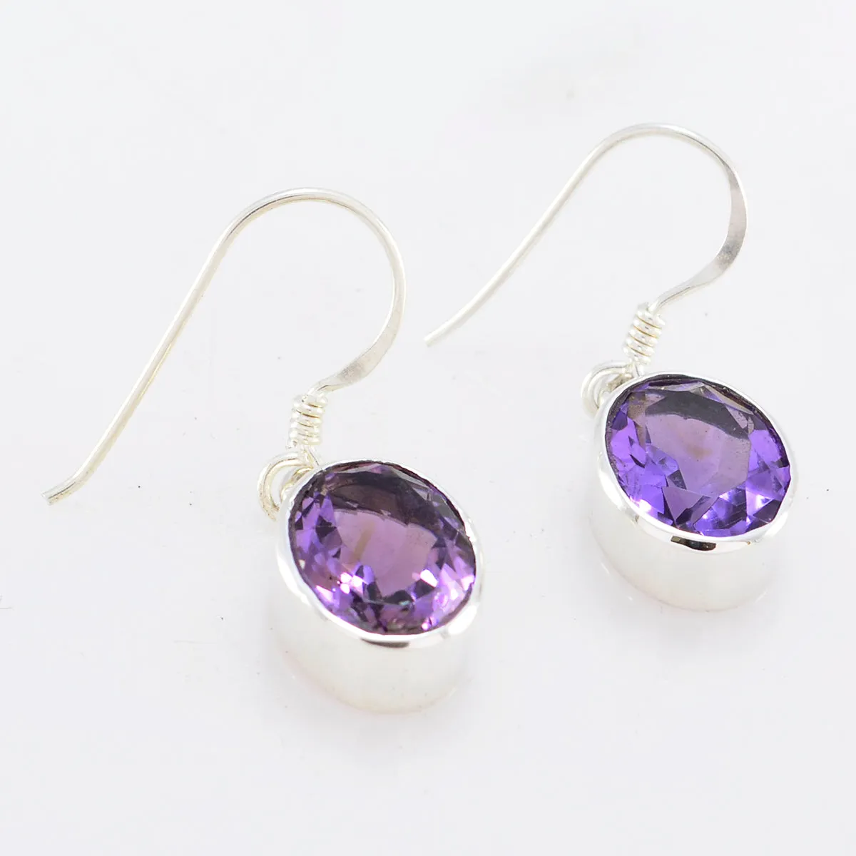 Riyo Genuine Gems oval Faceted Purple Amethyst Silver Earrings gift for wife