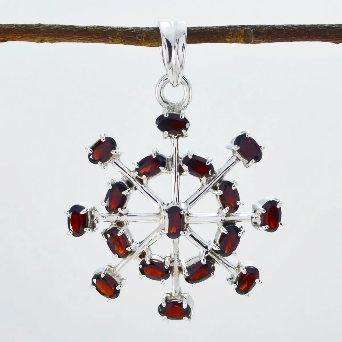 Riyo Genuine Gems Oval Faceted Red Garnet 925 Silver Pendants gift for b' day