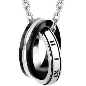 Roman Numerals Double Ring Pendant Necklace