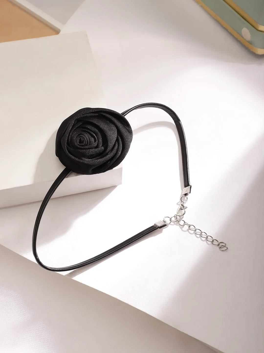 Rubans Voguish Women's Black Colored Rose Pendant Choker