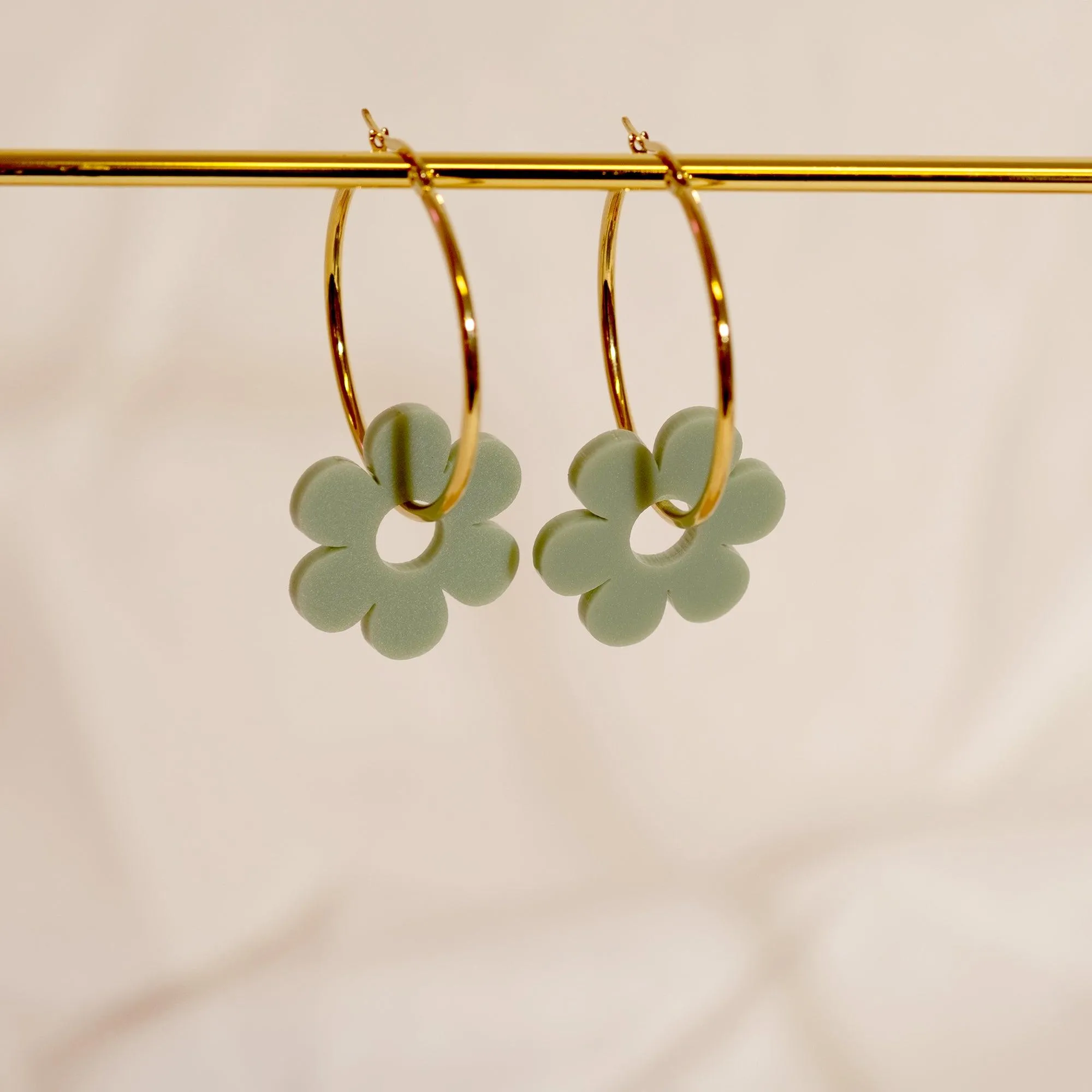 Sage Daisy Hoop Earrings