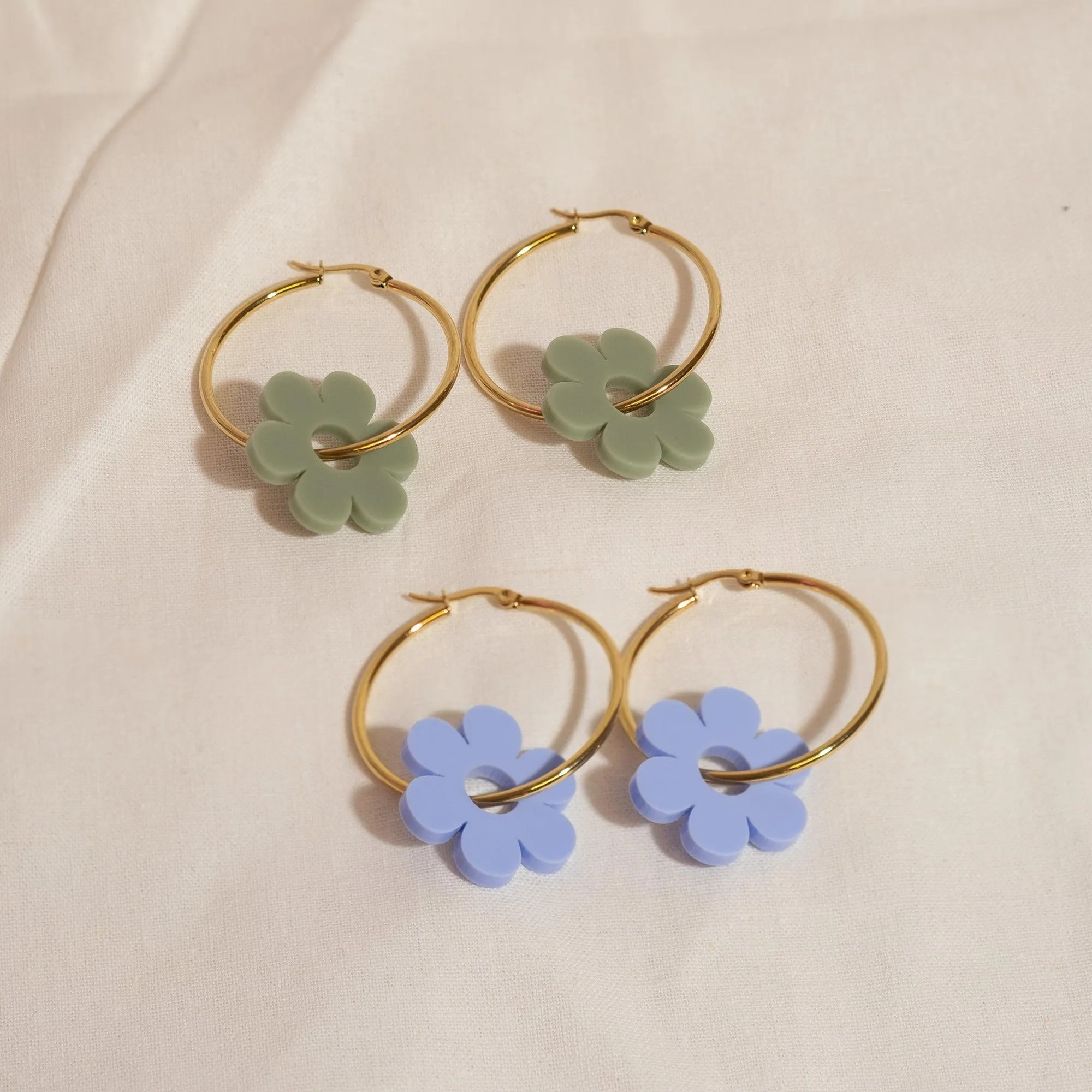 Sage Daisy Hoop Earrings