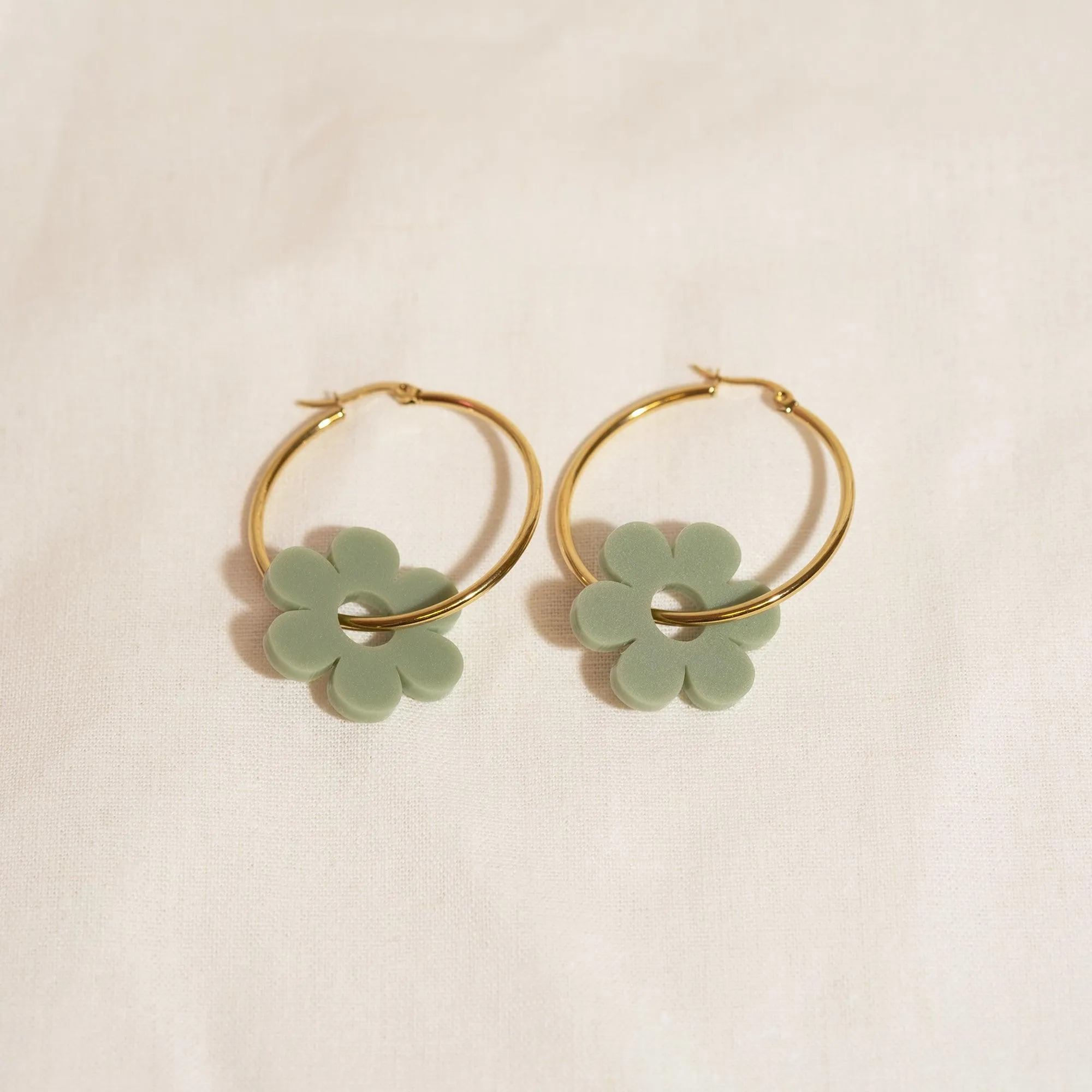 Sage Daisy Hoop Earrings