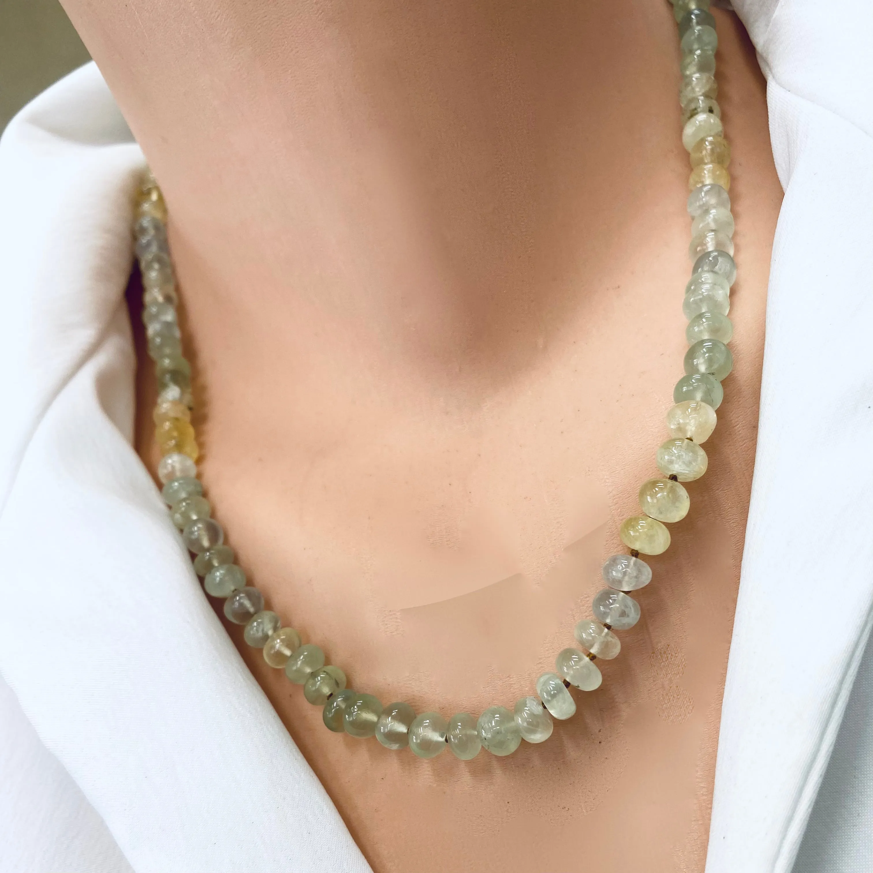 Shaded Prehnite Candy Necklace, Gold Vermeil Plated Marine Closure and Details, 19.5in