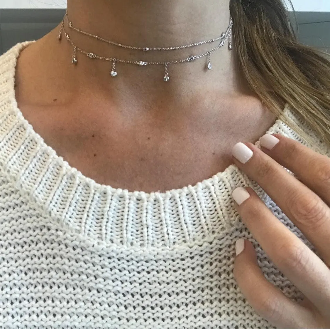 SILVER SOLITAIRE CZ BEZEL CHOKER NECKLACE