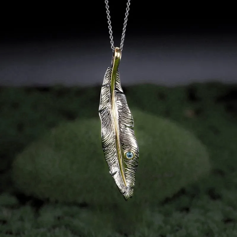 Simple Wild Larger Feather Necklace 925 Silver with 14K Gold plated