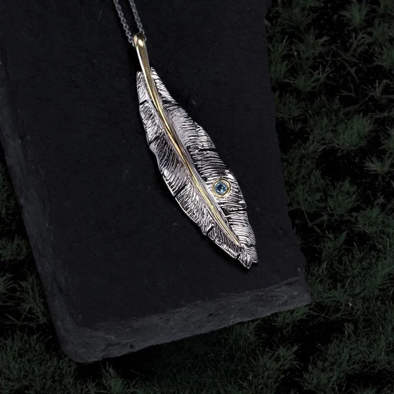 Simple Wild Larger Feather Necklace 925 Silver with 14K Gold plated