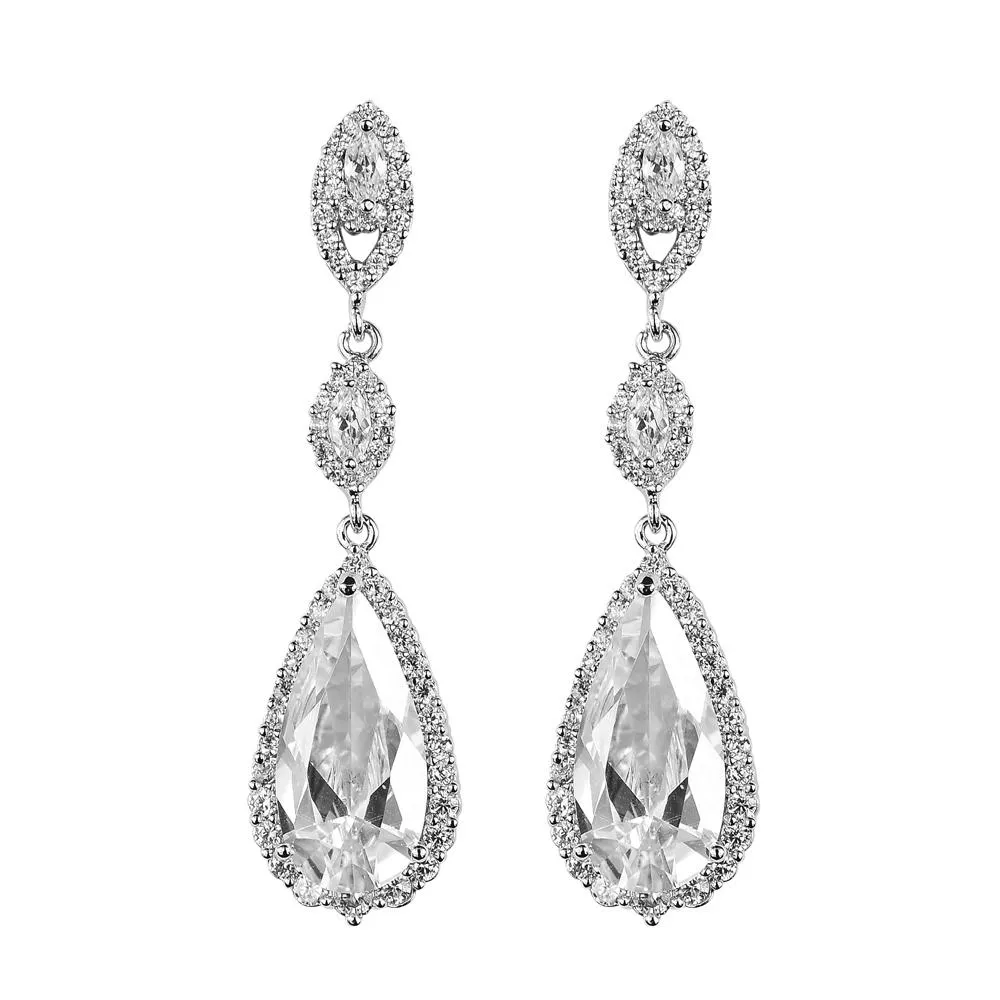 Slim Long Teardrop Bridal Earrings- Karina