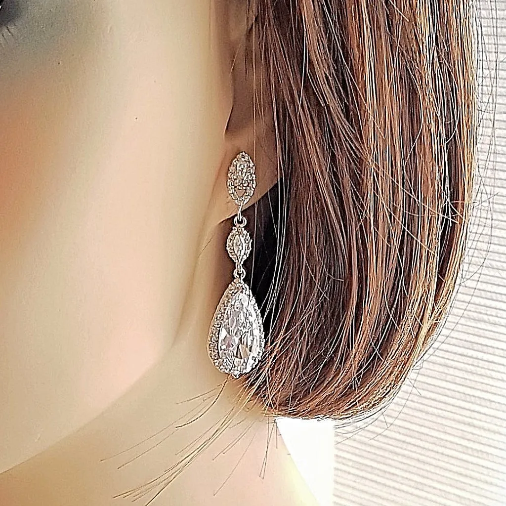 Slim Long Teardrop Bridal Earrings- Karina