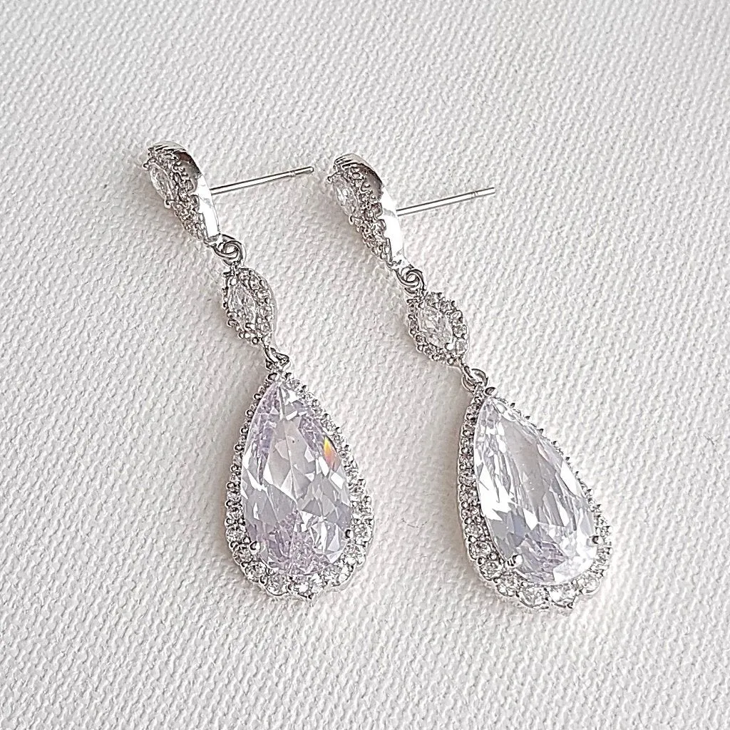 Slim Long Teardrop Bridal Earrings- Karina