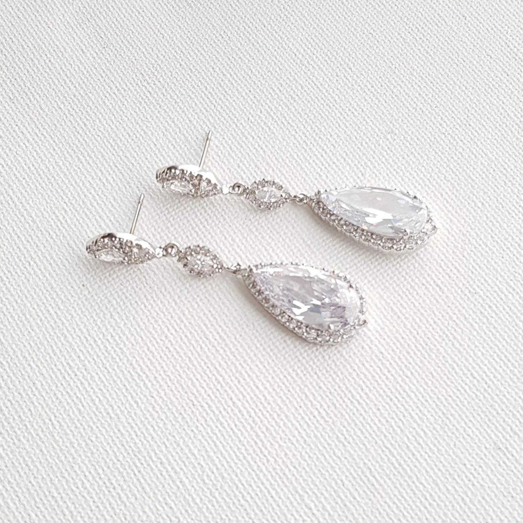 Slim Long Teardrop Bridal Earrings- Karina