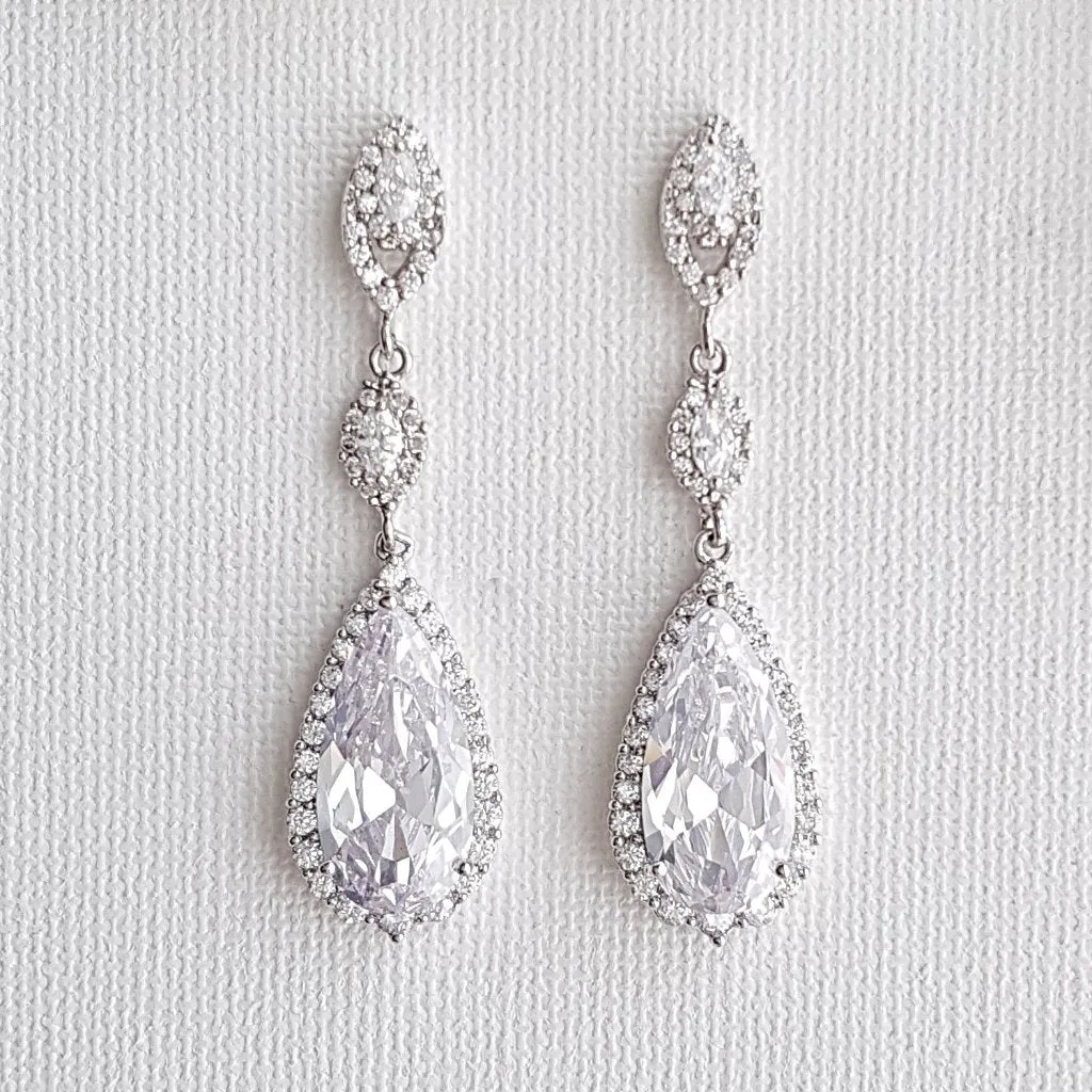 Slim Long Teardrop Bridal Earrings- Karina