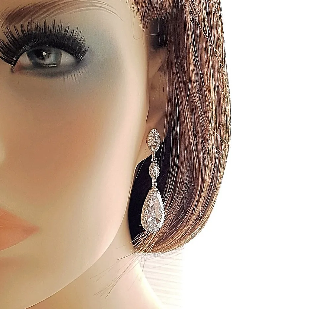 Slim Long Teardrop Bridal Earrings- Karina