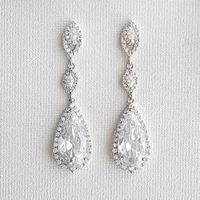 Slim Long Teardrop Bridal Earrings- Karina