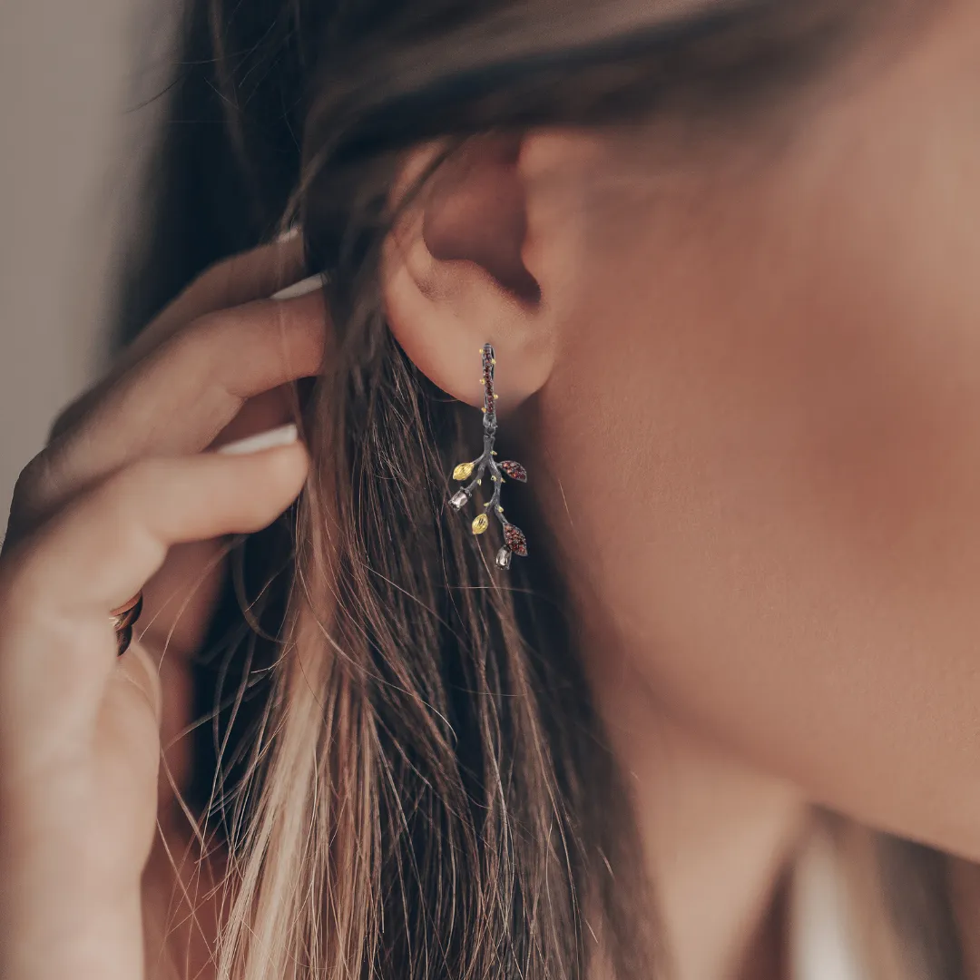 Smokey Quartz Leaf Dangling Earrings