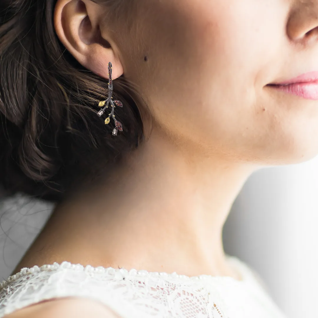 Smokey Quartz Leaf Dangling Earrings