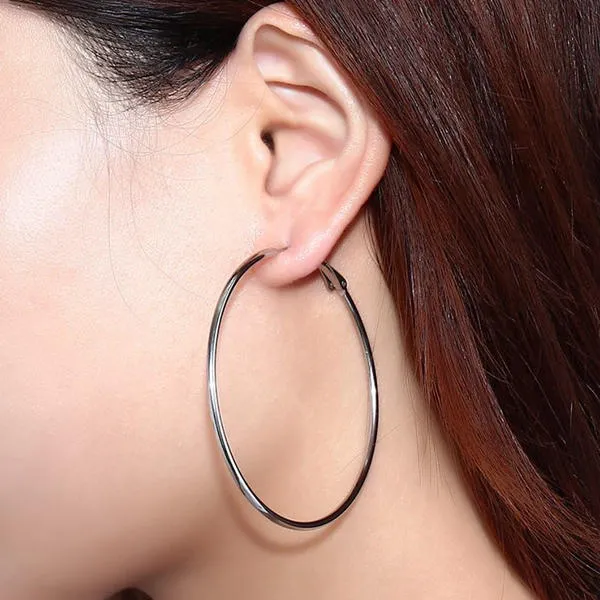 Stainless Steel Plain Wire Circle Hoop Women's Earrings - Silver