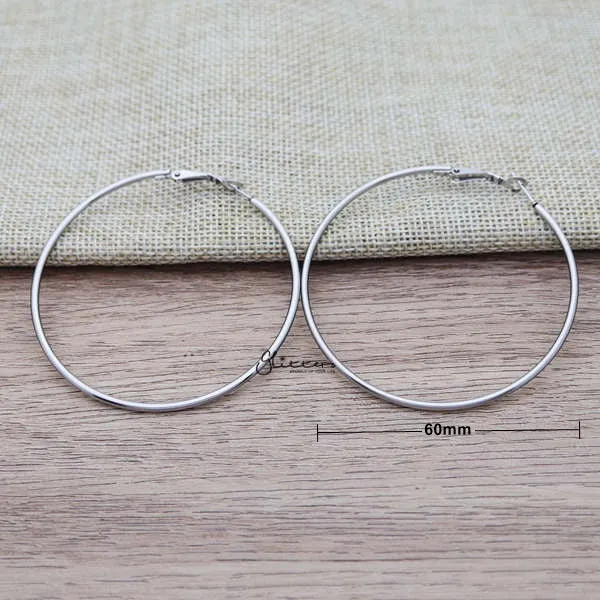 Stainless Steel Plain Wire Circle Hoop Women's Earrings - Silver