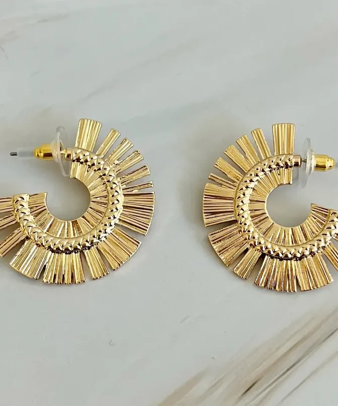 Sunburst Hoop Earrings - Gold