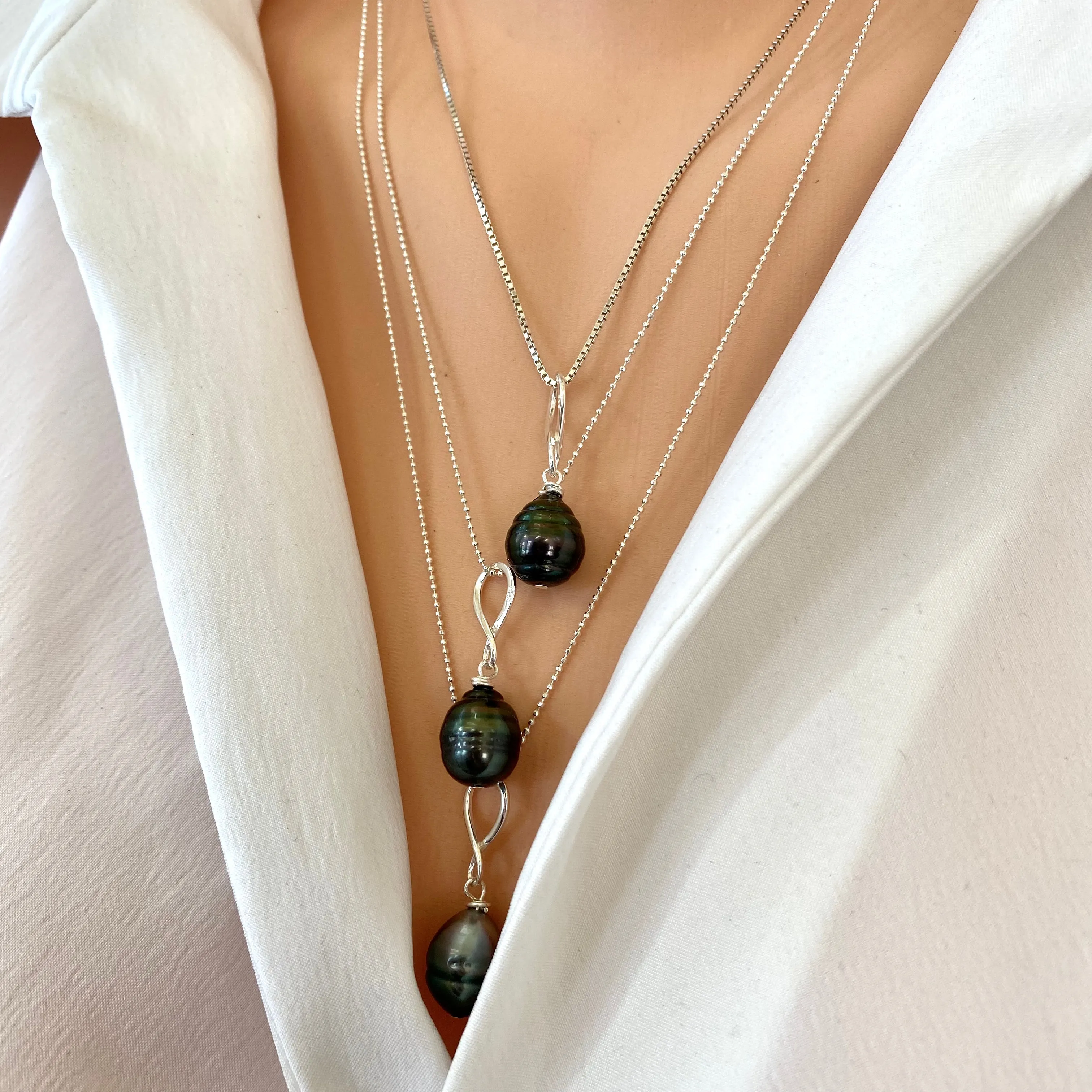 Tahitian Teardrop Pearl Pendant on Sterling Silver Ball Chain, 20or 22inches, June Birthstone