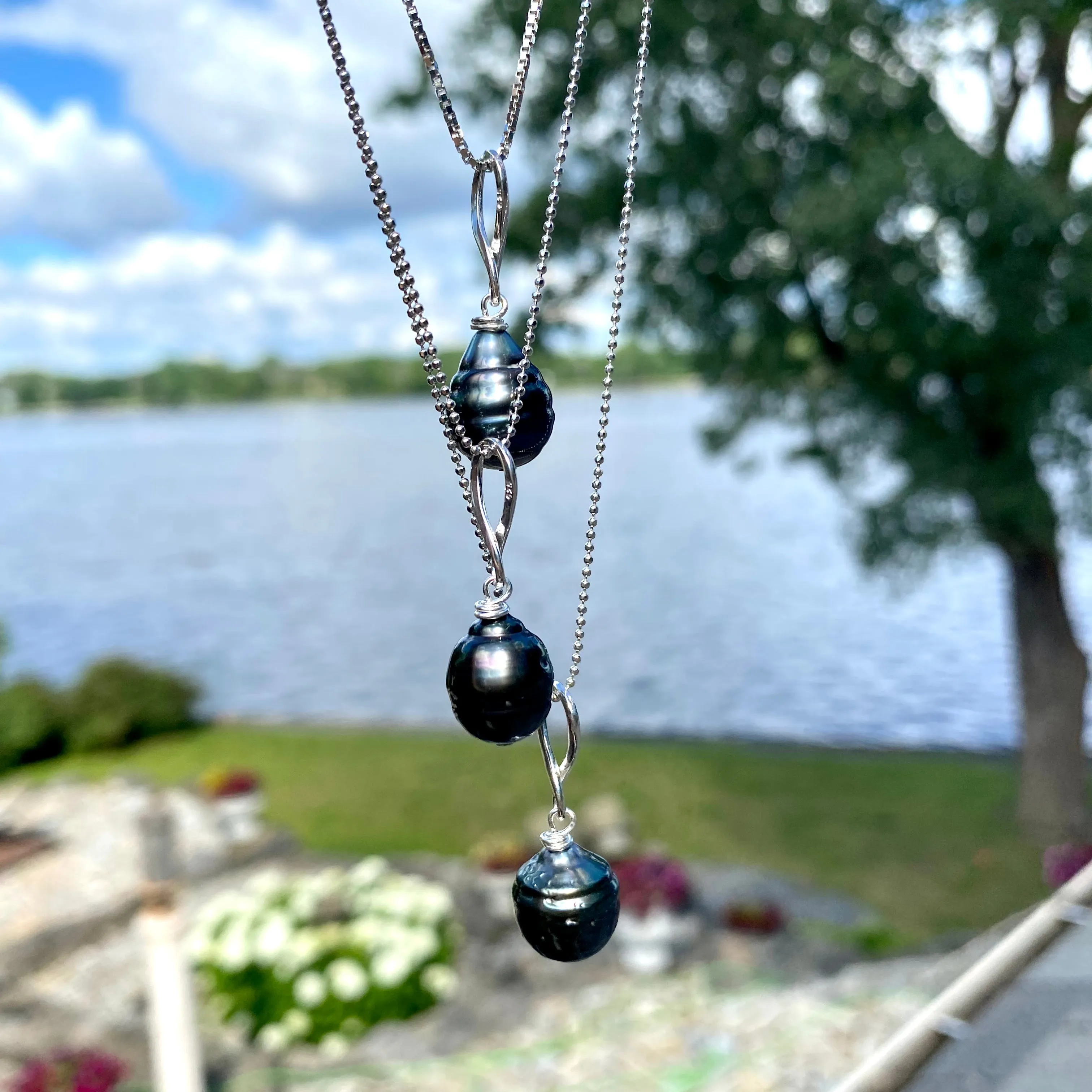 Tahitian Teardrop Pearl Pendant on Sterling Silver Ball Chain, 20or 22inches, June Birthstone