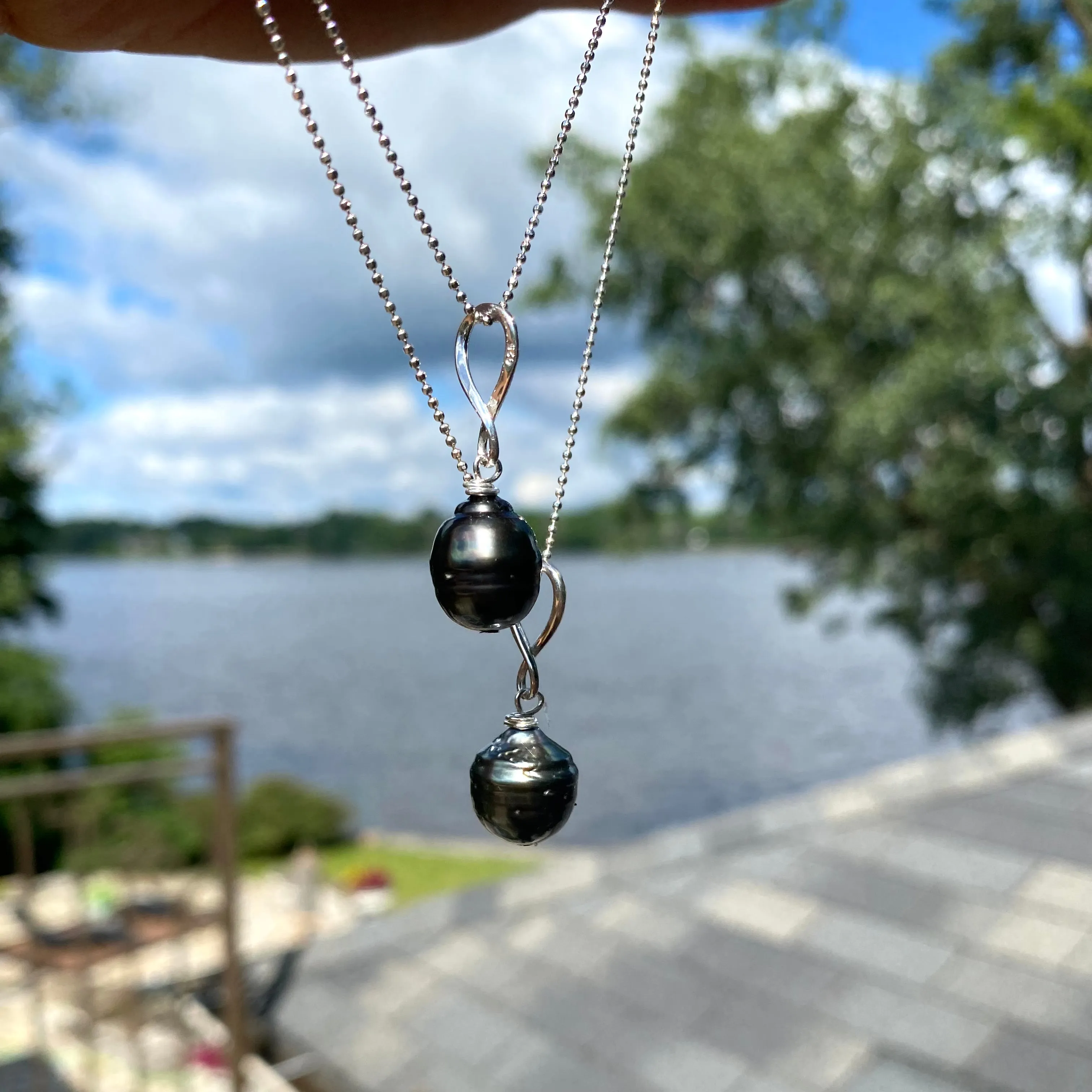 Tahitian Teardrop Pearl Pendant on Sterling Silver Ball Chain, 20or 22inches, June Birthstone