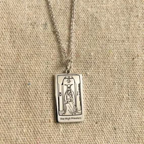 The High Priestess Tarot Charm with chain - Silver