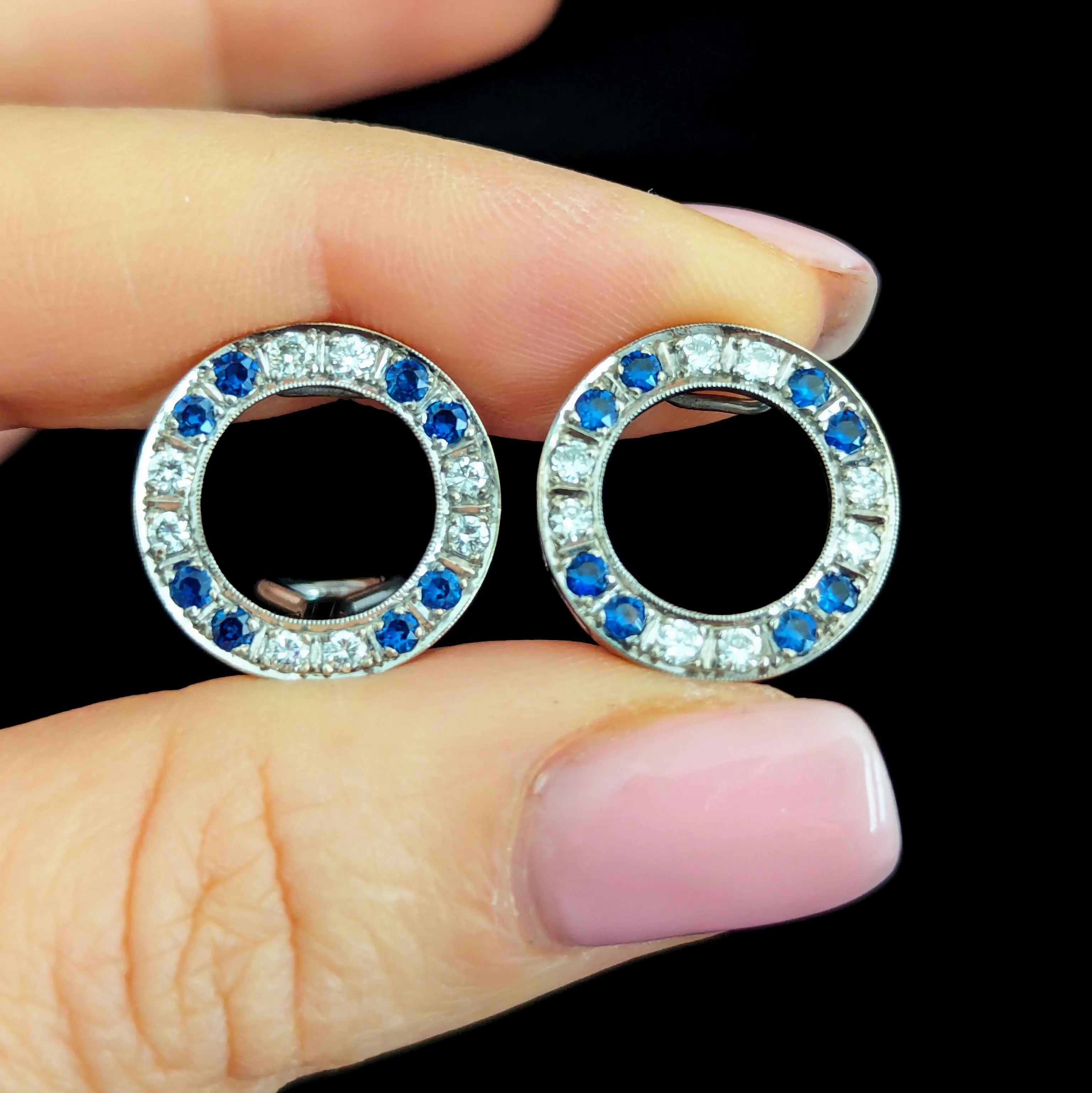 The Walhalla - 1950s Diamonds Sapphires 12k White Gold Clip On Earrings