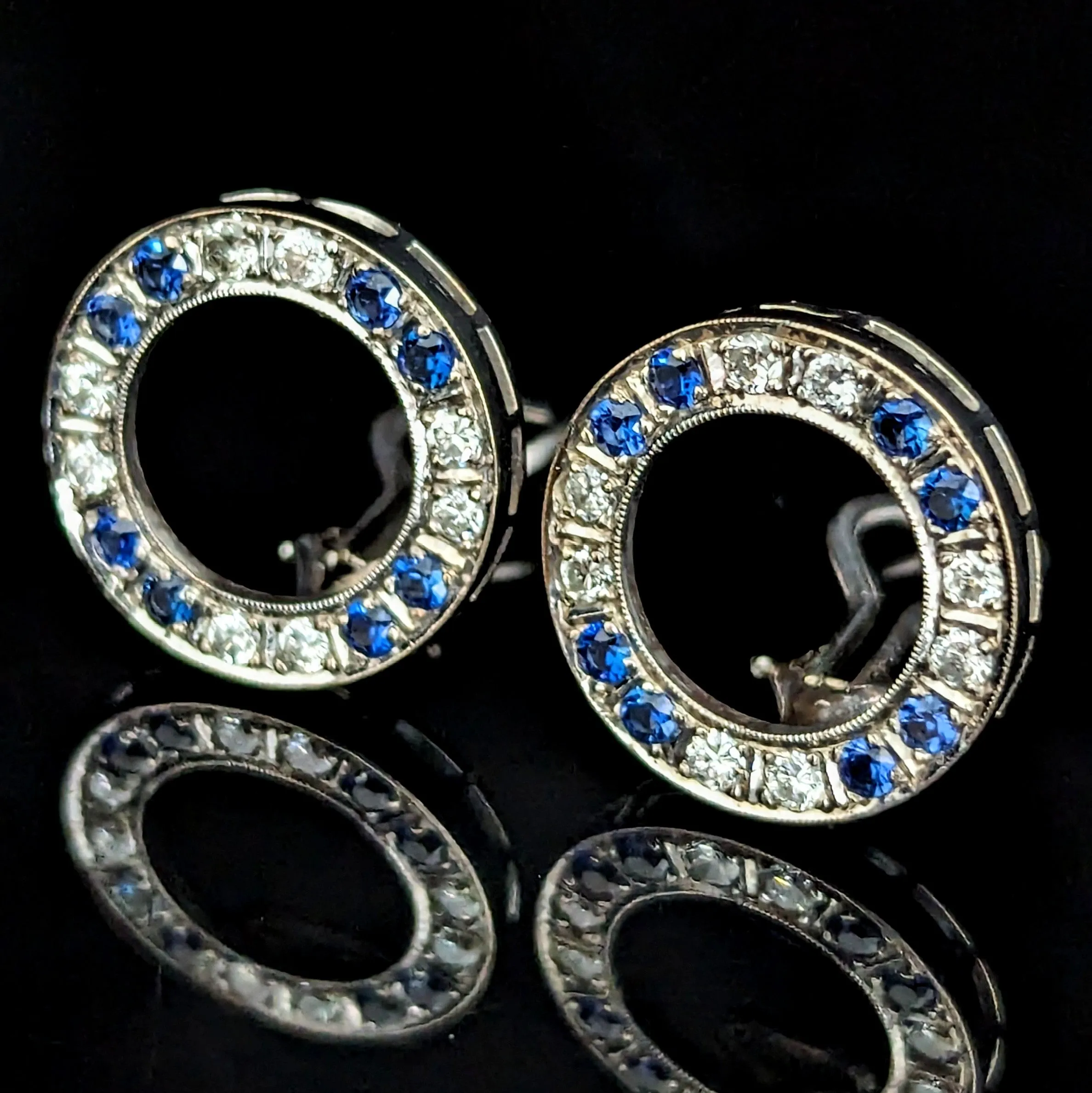 The Walhalla - 1950s Diamonds Sapphires 12k White Gold Clip On Earrings