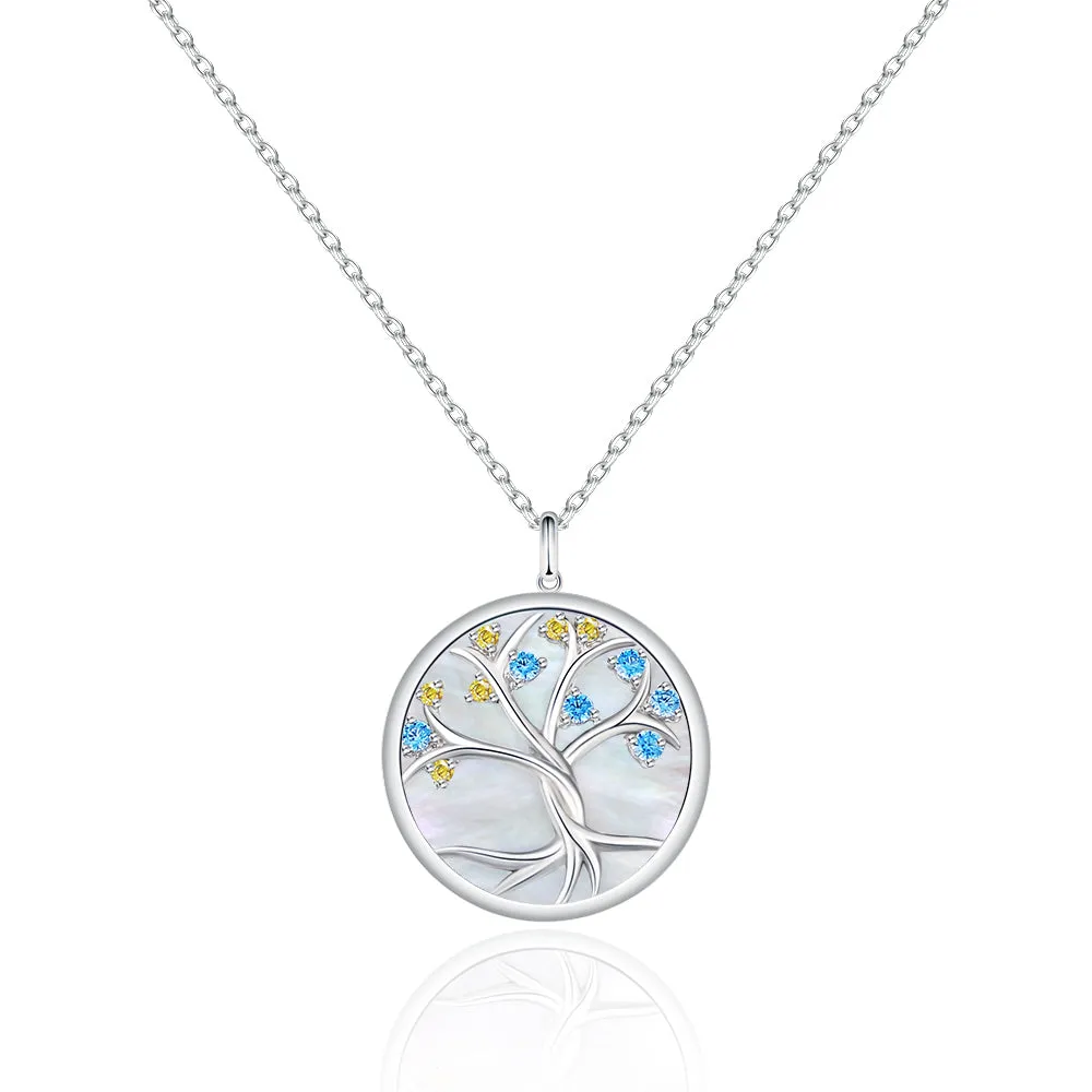 Tree of Life Pendant Necklace White Mother of Pearl for Women 0202