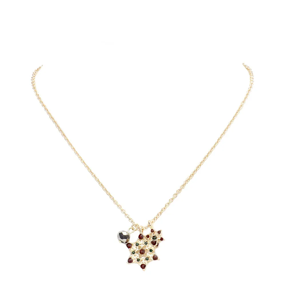 Trendy Stone Embellished Snowflake Pendant Necklace