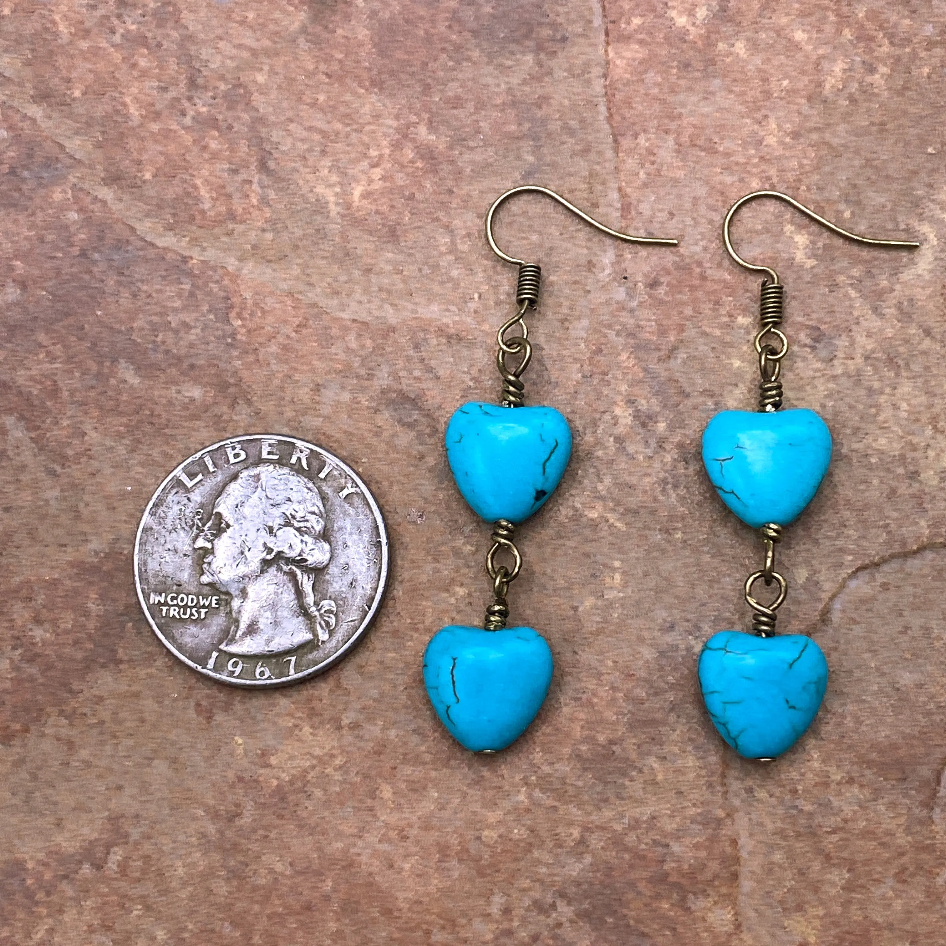 Turquoise Howlite Dangle Heart Earrings