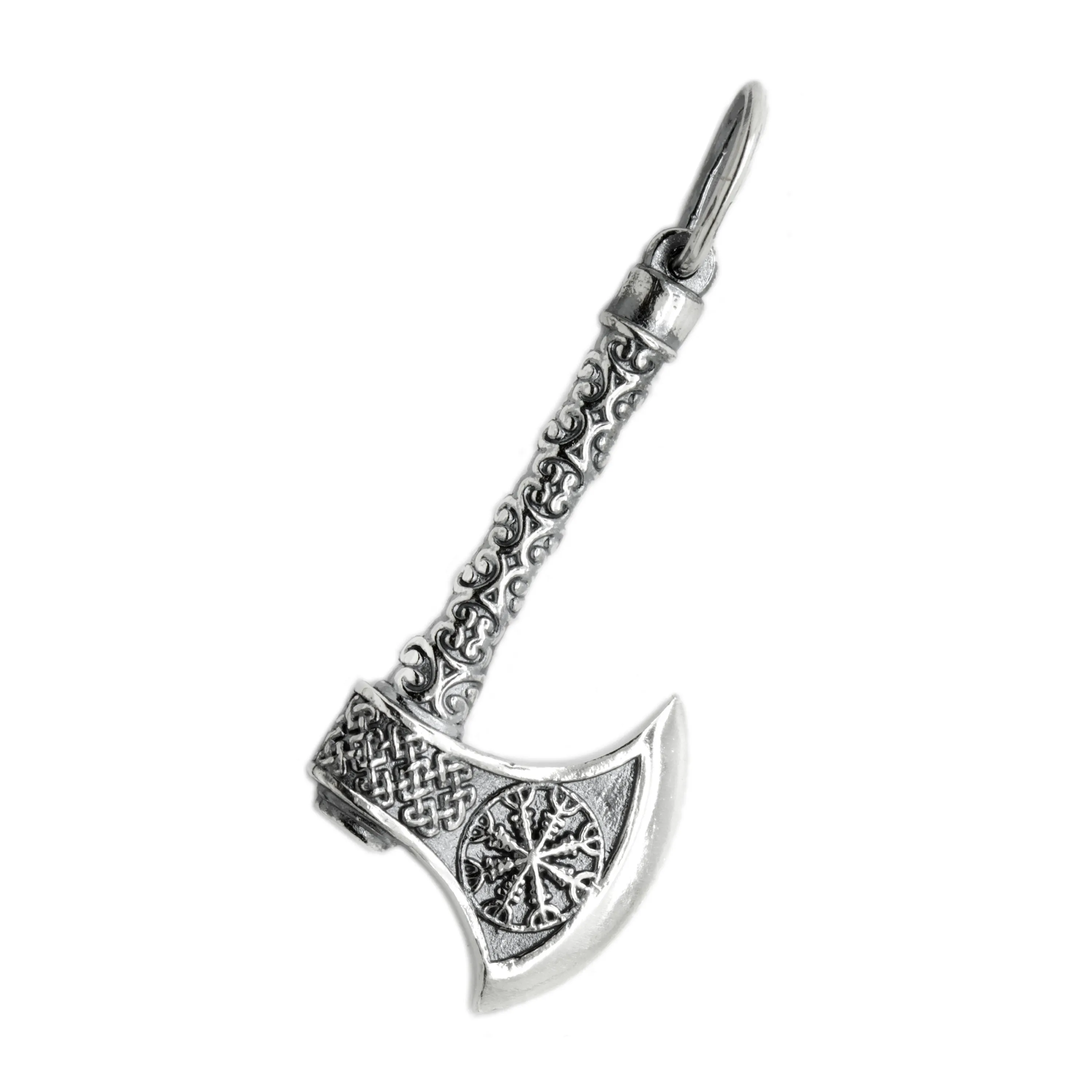 Viking Axe Pendant, Celtic Runic Wheel Axe, Mens Pendant Sterling Silver