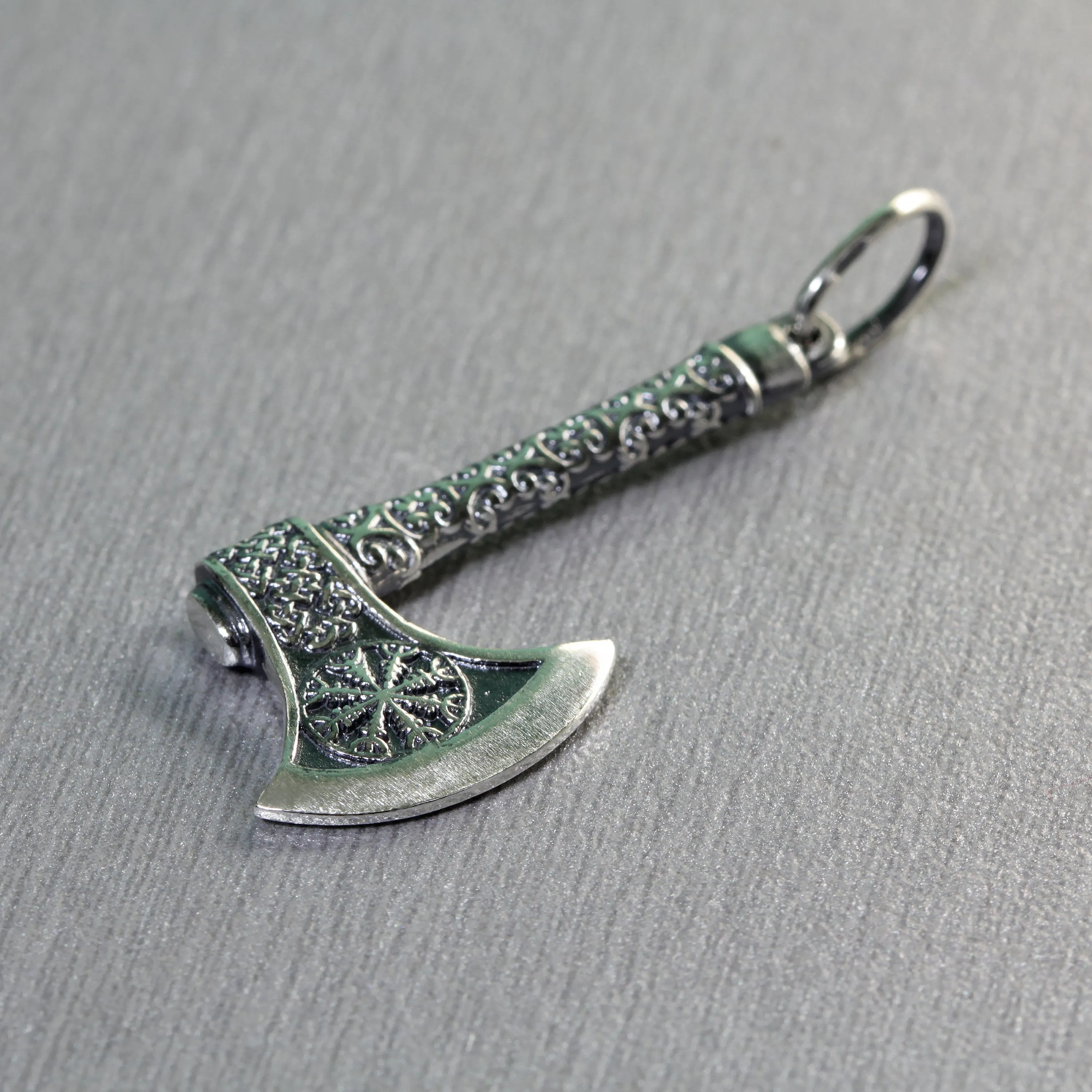 Viking Axe Pendant, Celtic Runic Wheel Axe, Mens Pendant Sterling Silver