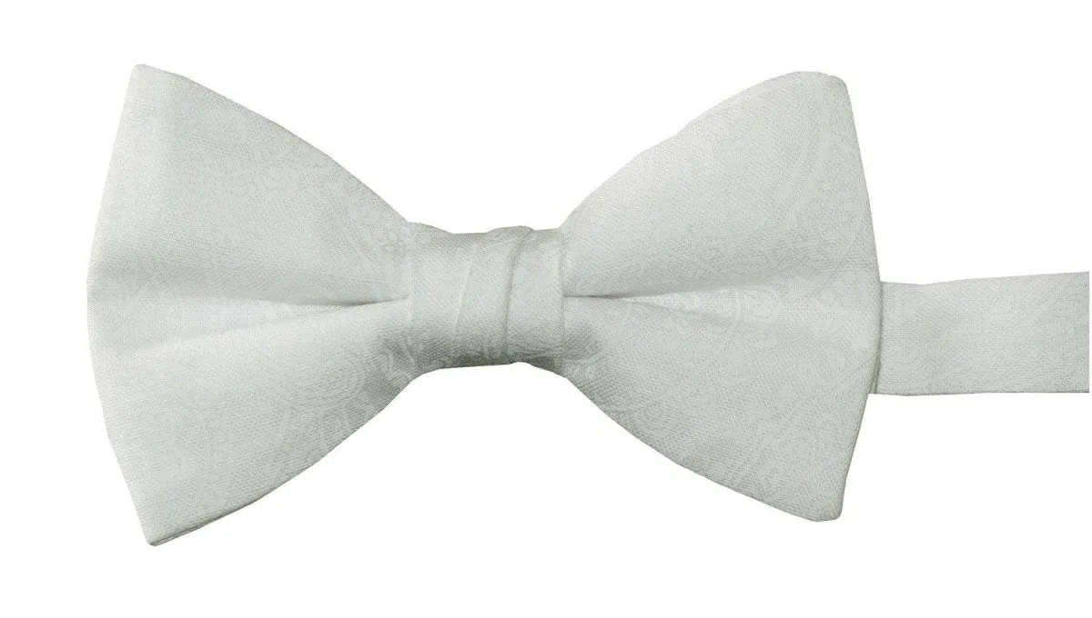 White Paisley Cotton Adjustable Bow Tie for Baby, Toddlers, Boys and Youth