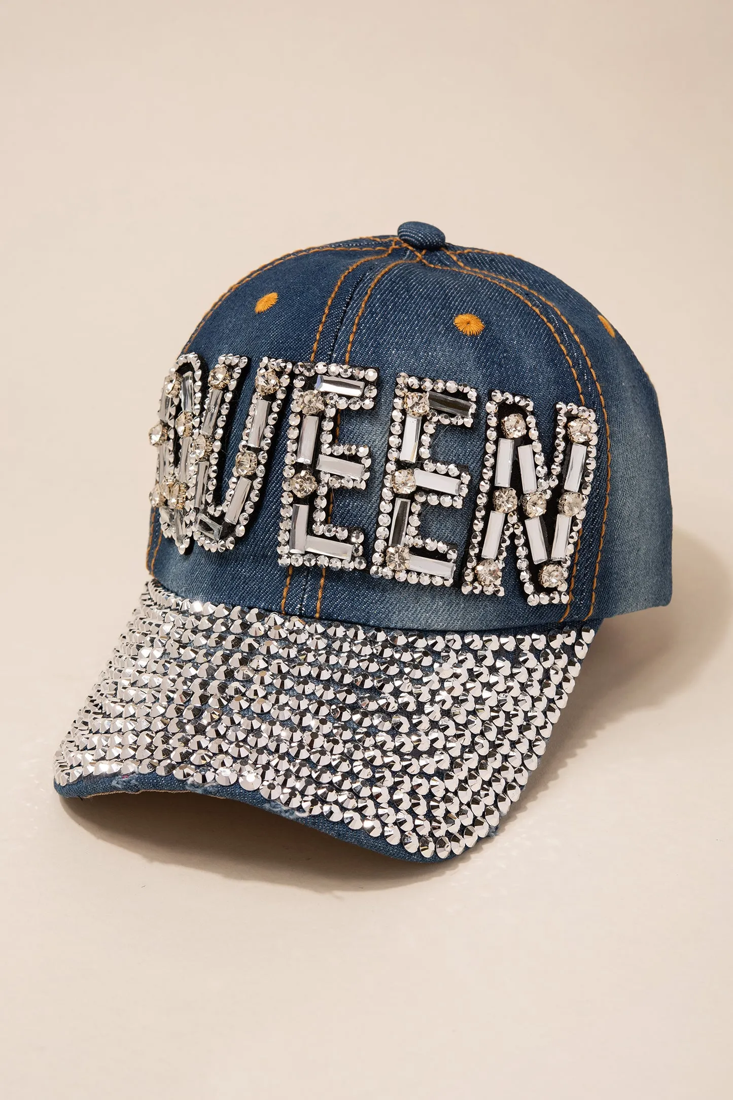 Yas Queen Shiny Stone Denim Baseball Cap